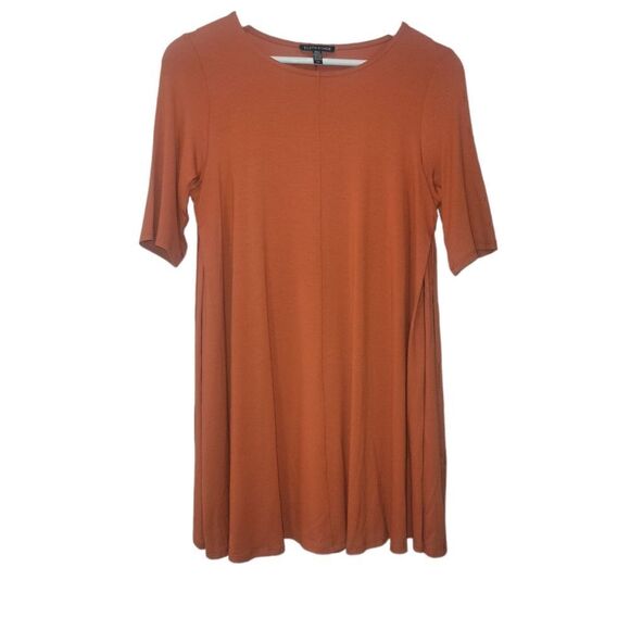 NWOT Eileen Fisher Rust Orange Pekoe Viscose Jersey Jewel Neck Tunic Tee Top S - Picture 3 of 12